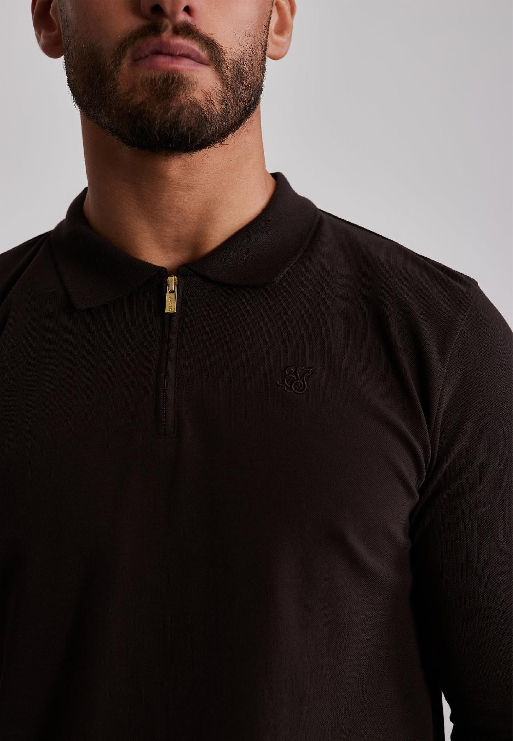 Sik Silk Brown LS Zip Polo T-Shirt
