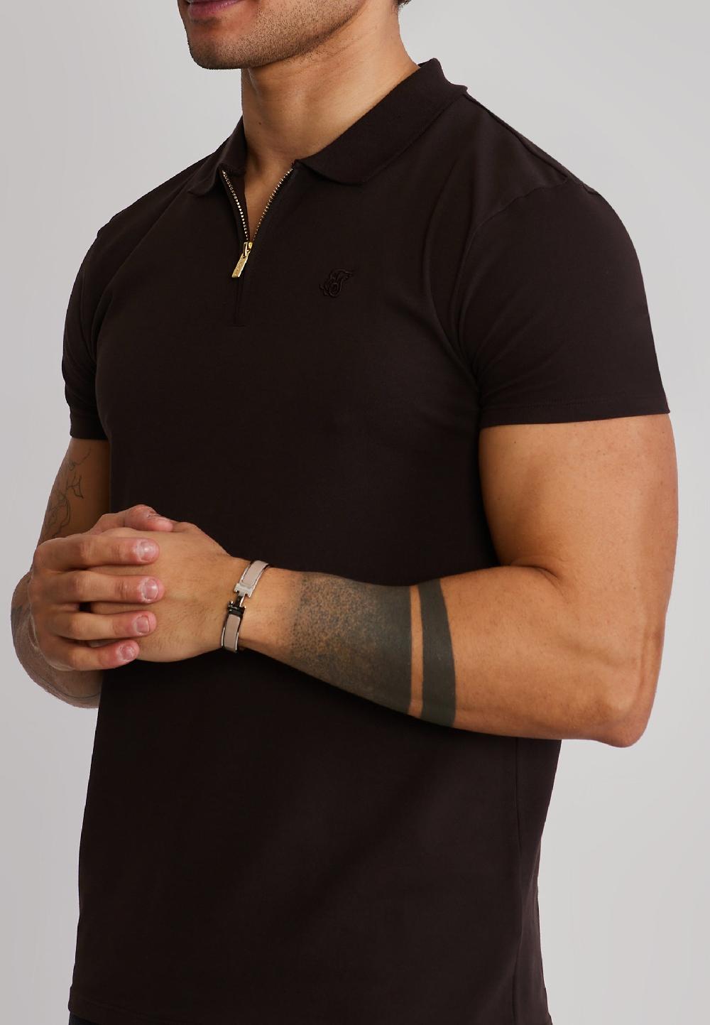 Sik Silk Brown Zip Polo T-Shirt