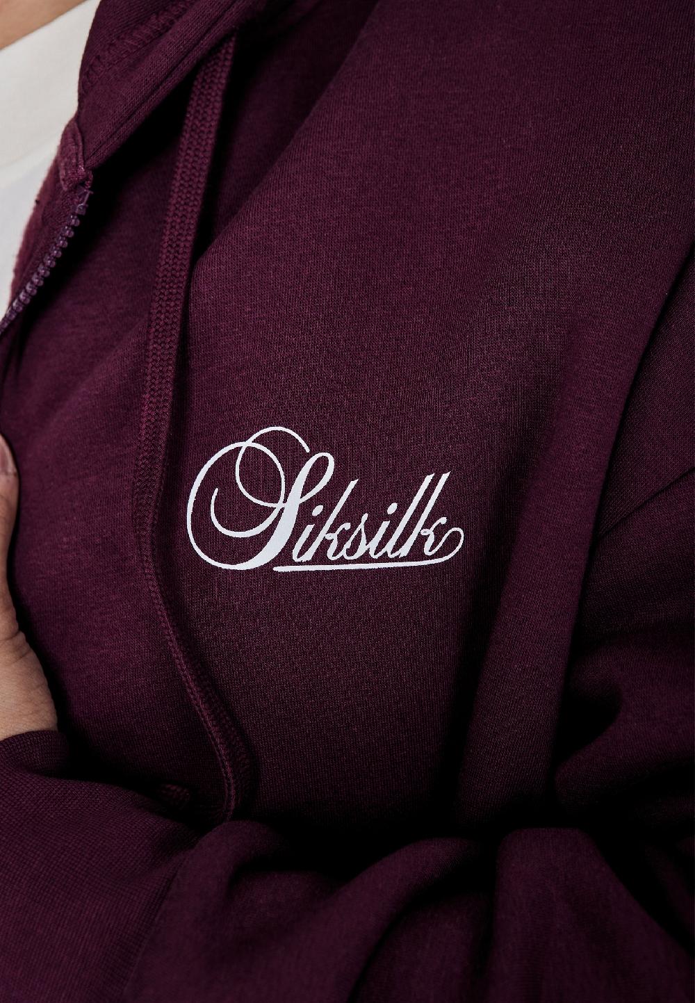 Sik Silk Burgundy Essentials Full Zip Hoodie