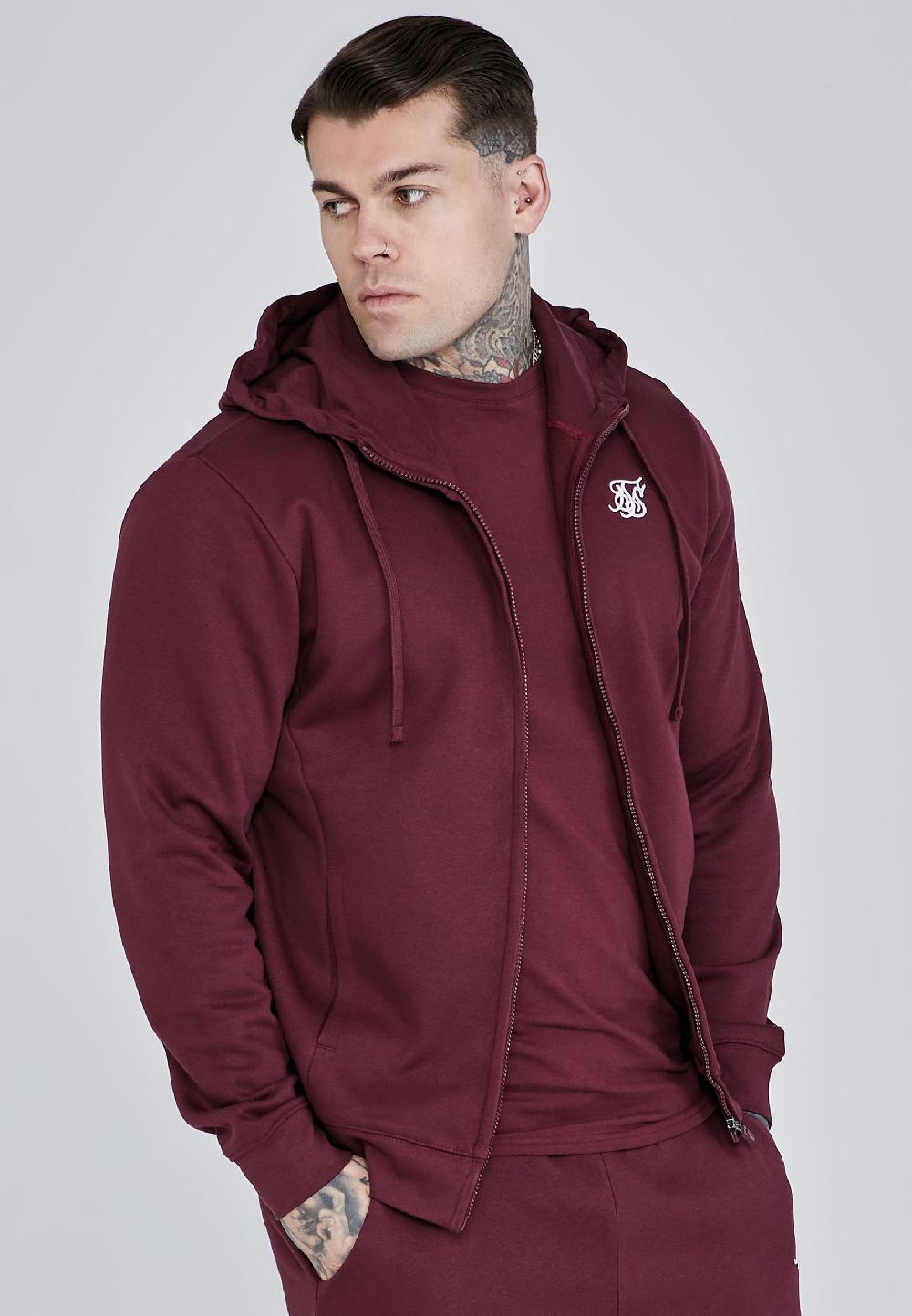 Sik Silk Burgundy Essentials Full Zip Hoodie