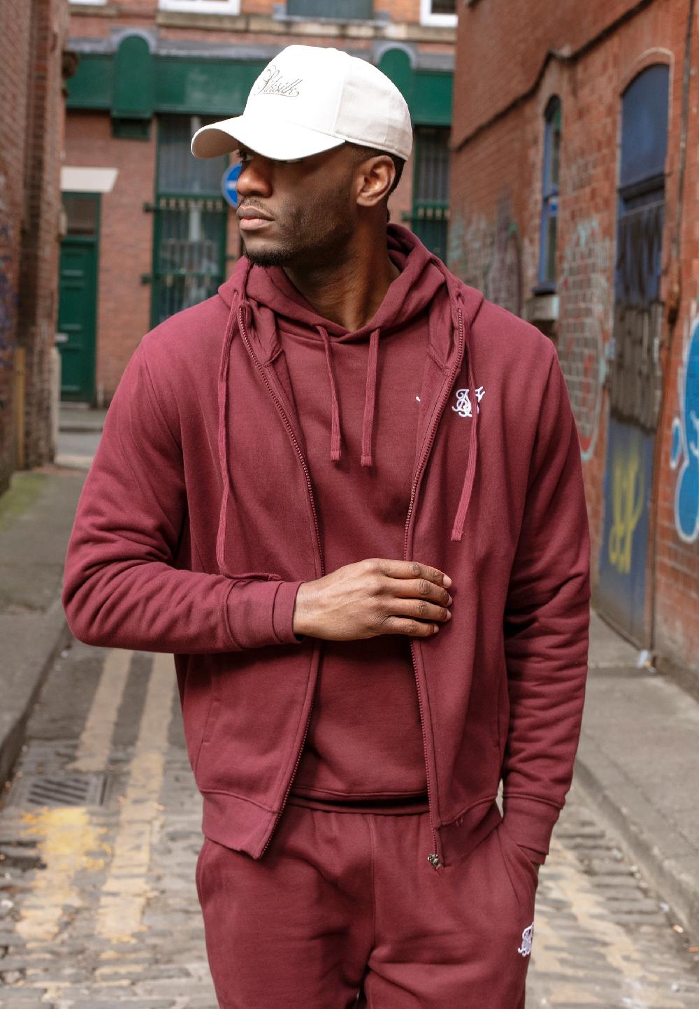 sik silk Burgundy Essentials Full Zip Hoodie