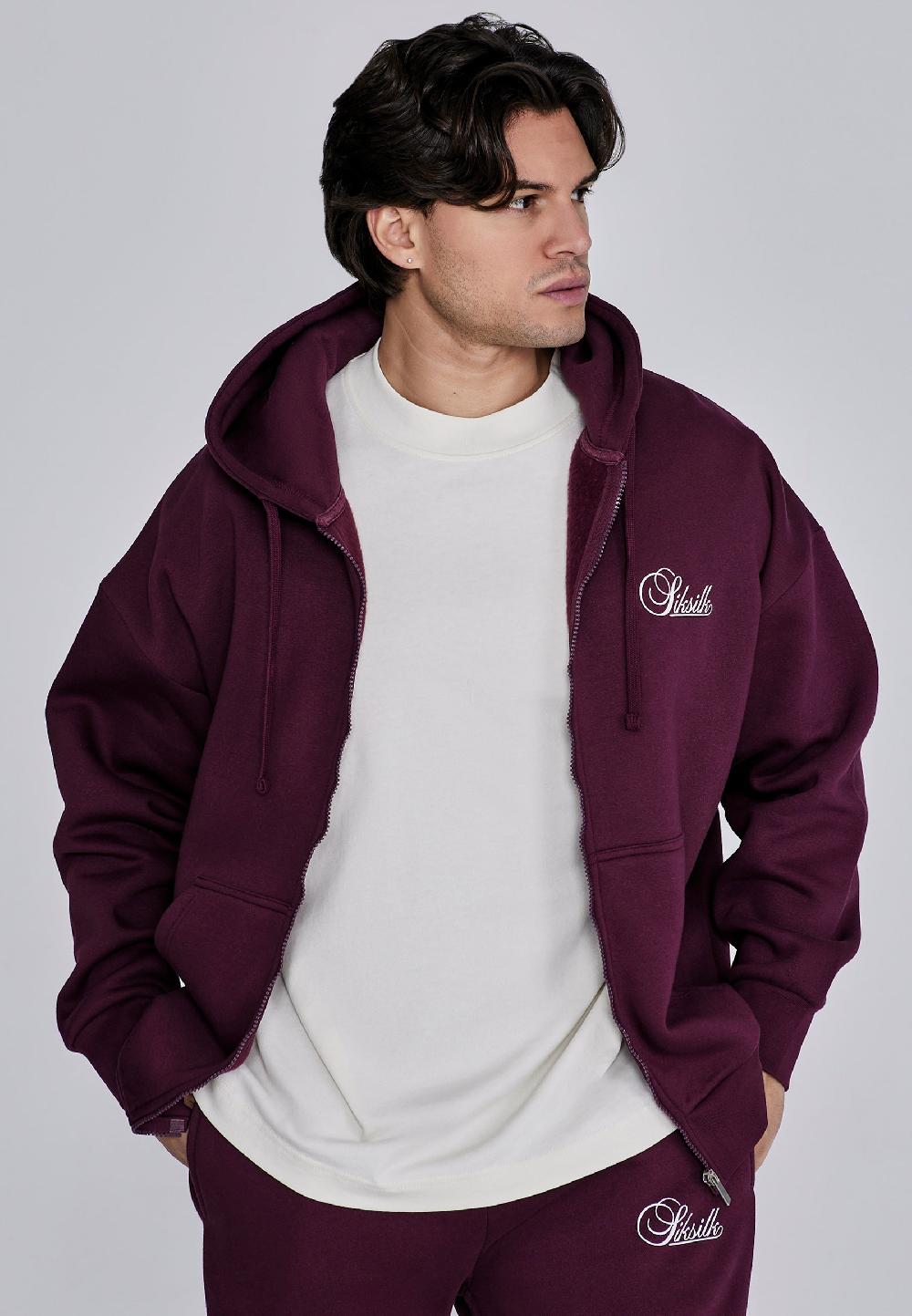 sik silk Burgundy Essentials Full Zip Hoodie