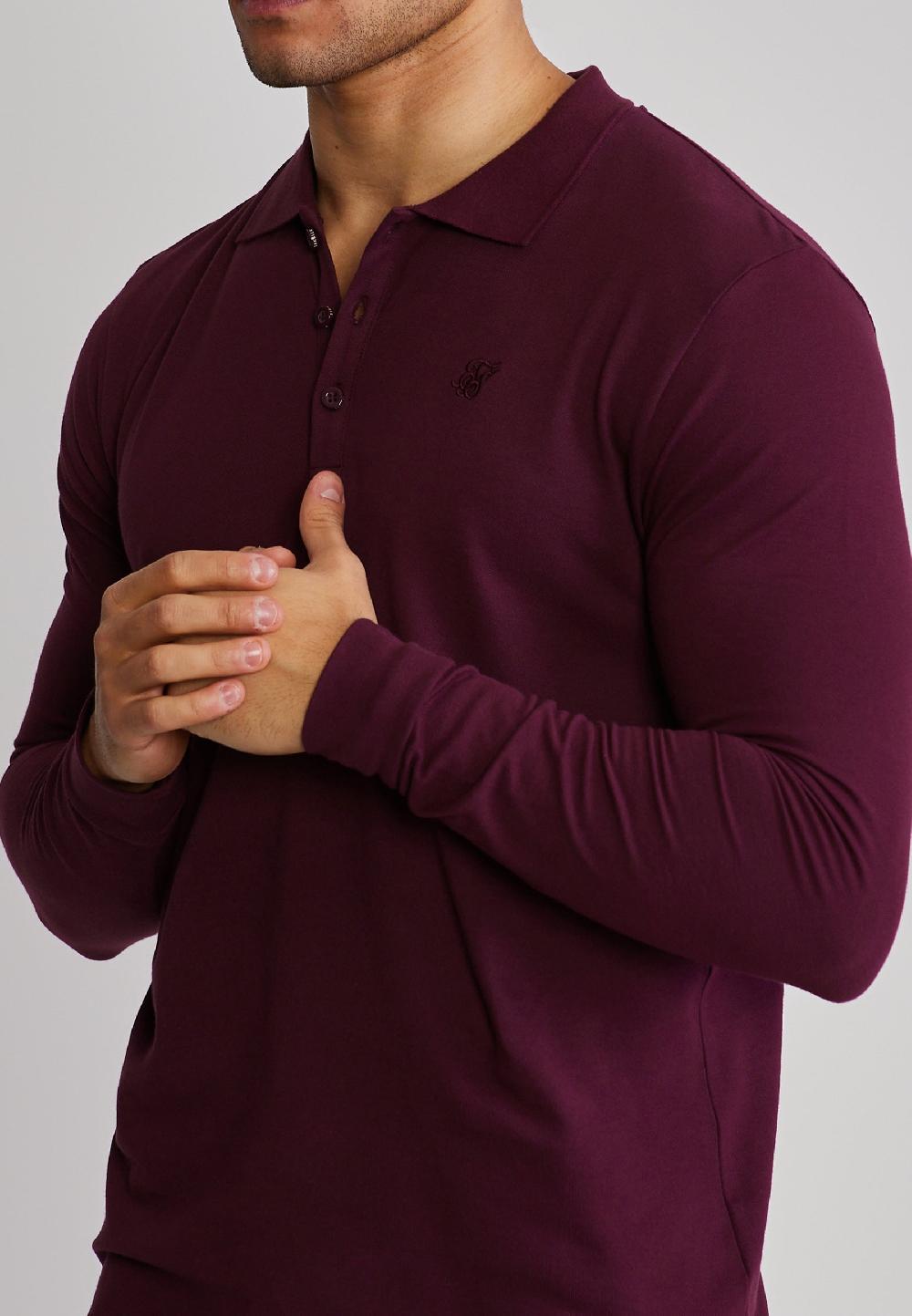 Sik Silk Burgundy LS Button Polo