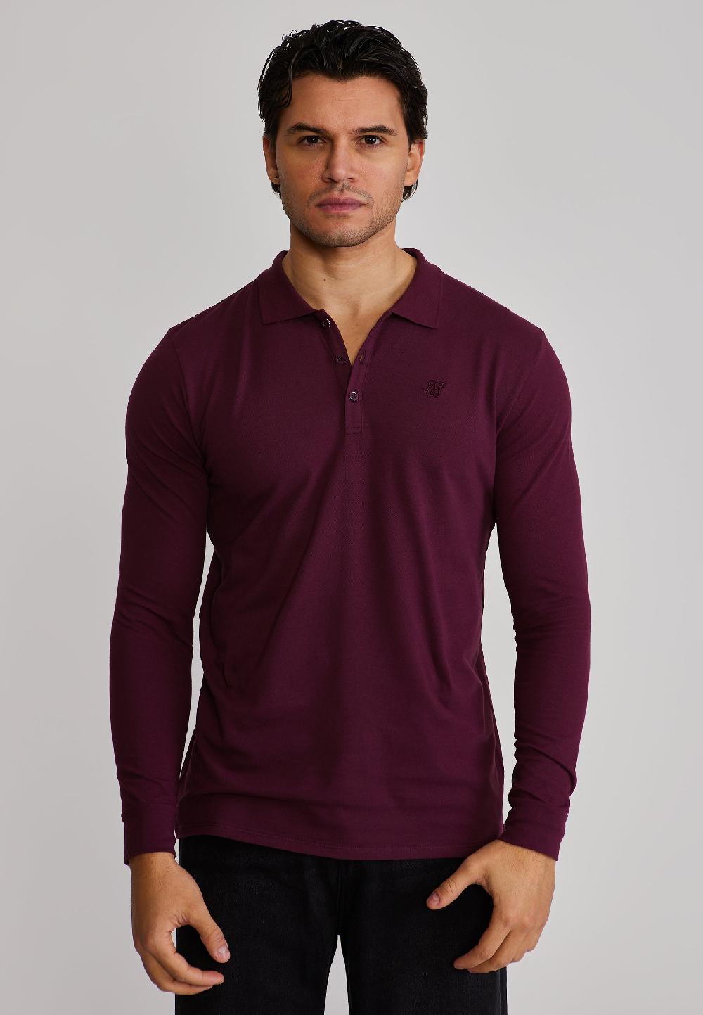 sik silk Burgundy LS Button Polo