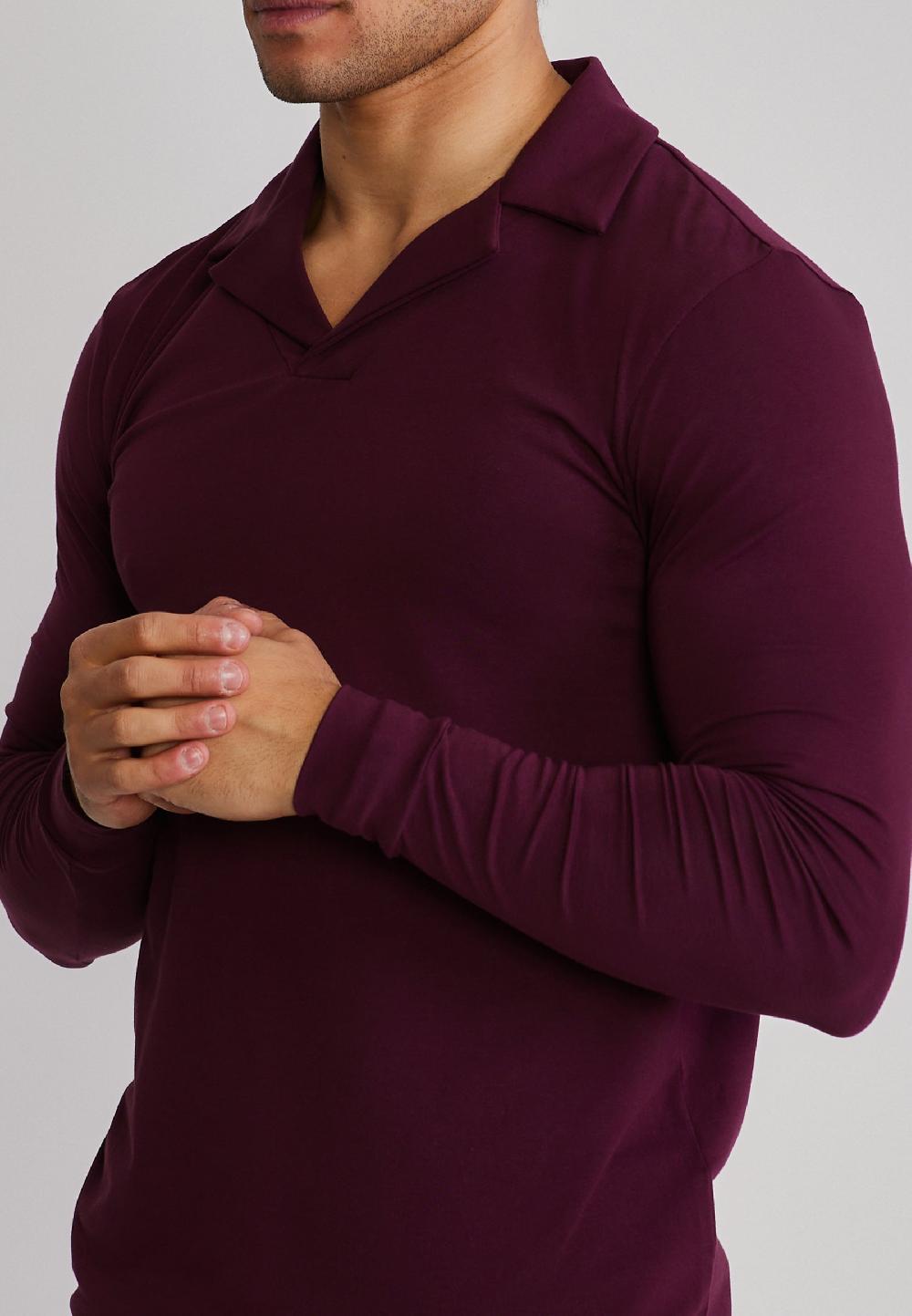 Sik Silk Burgundy LS Revere Polo