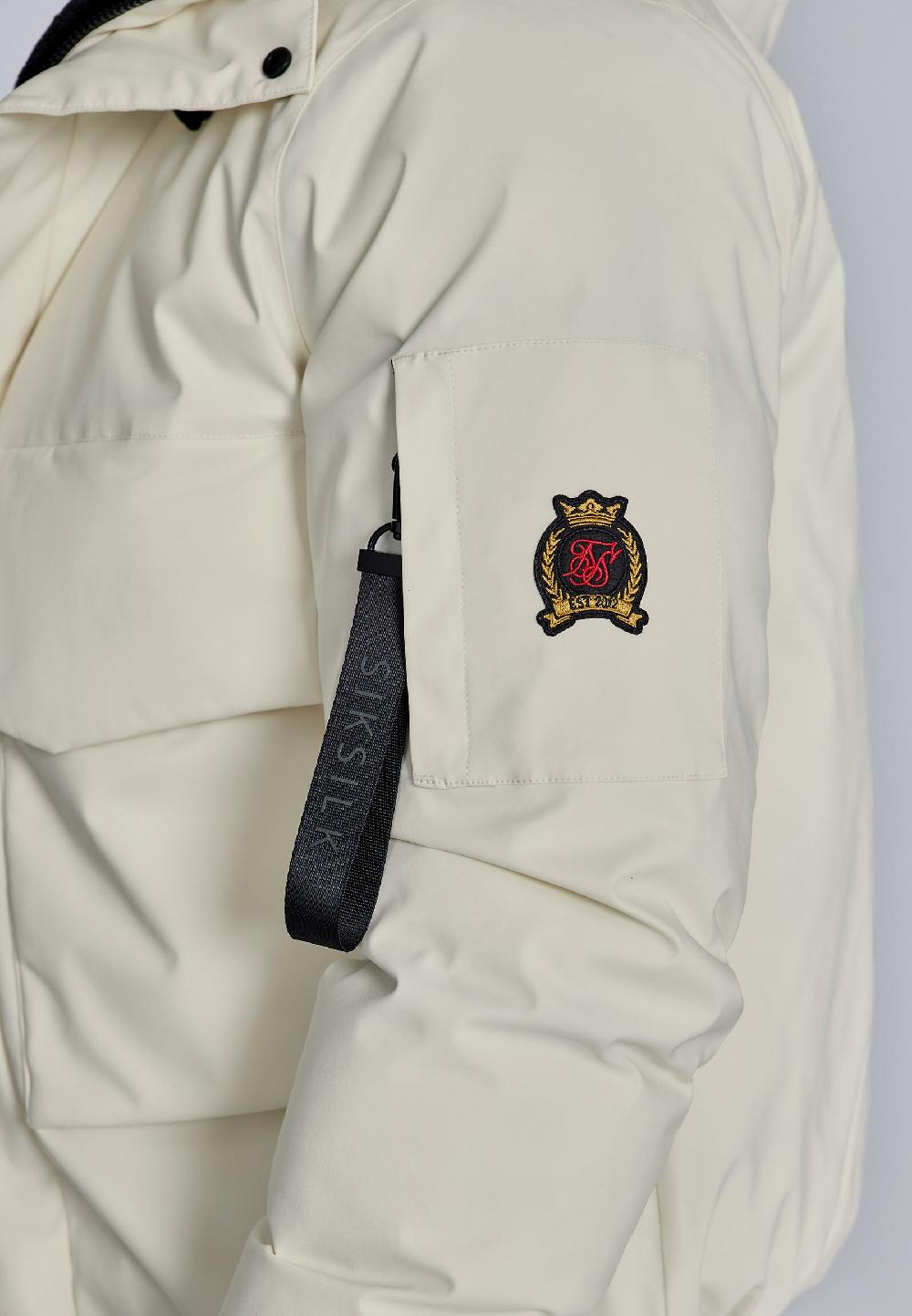 Sik Silk Ecru Hooded Bomber Jacket