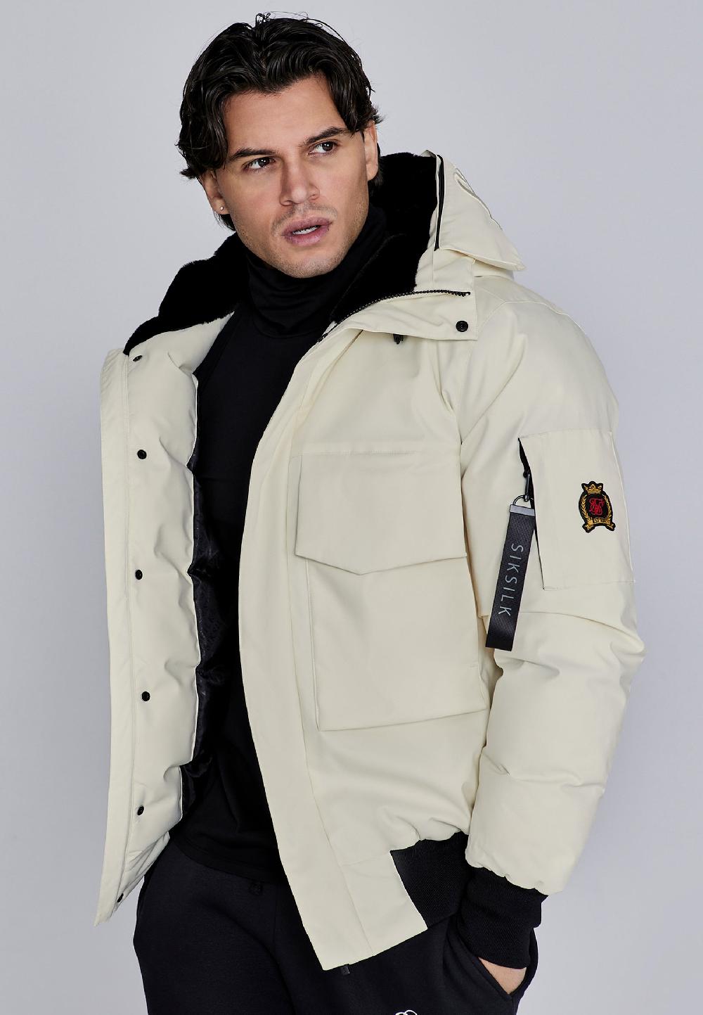 sik silk Ecru Hooded Bomber Jacket