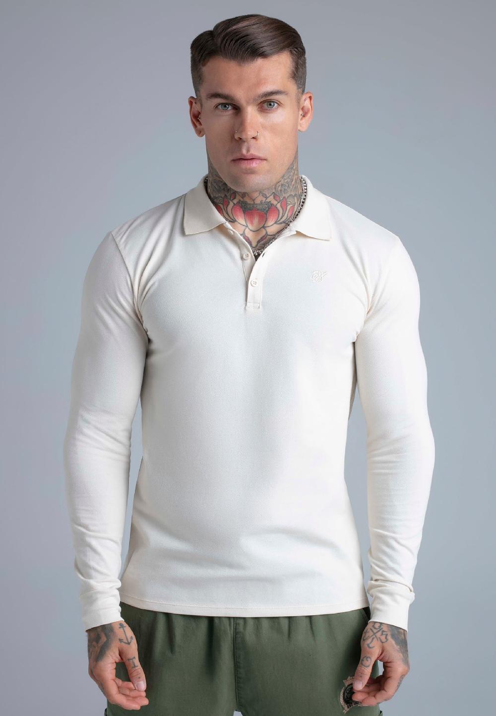 sik silk Ecru LS Button Polo