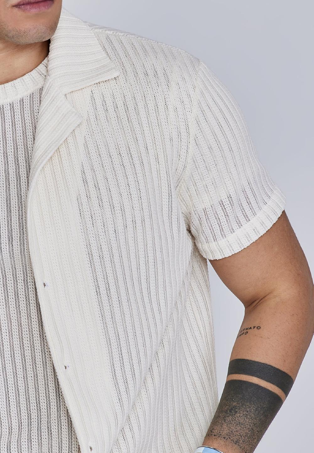 Sik Silk Ecru Textured Resort Shirt