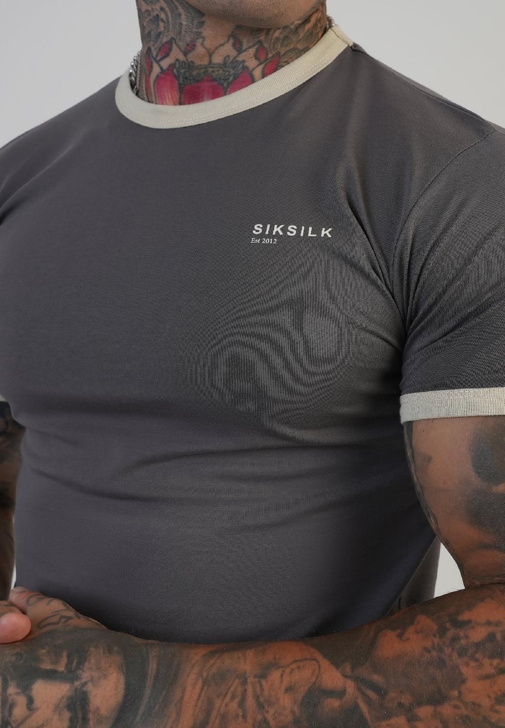 Sik Silk Grey And Ecru Ringer T-Shirt