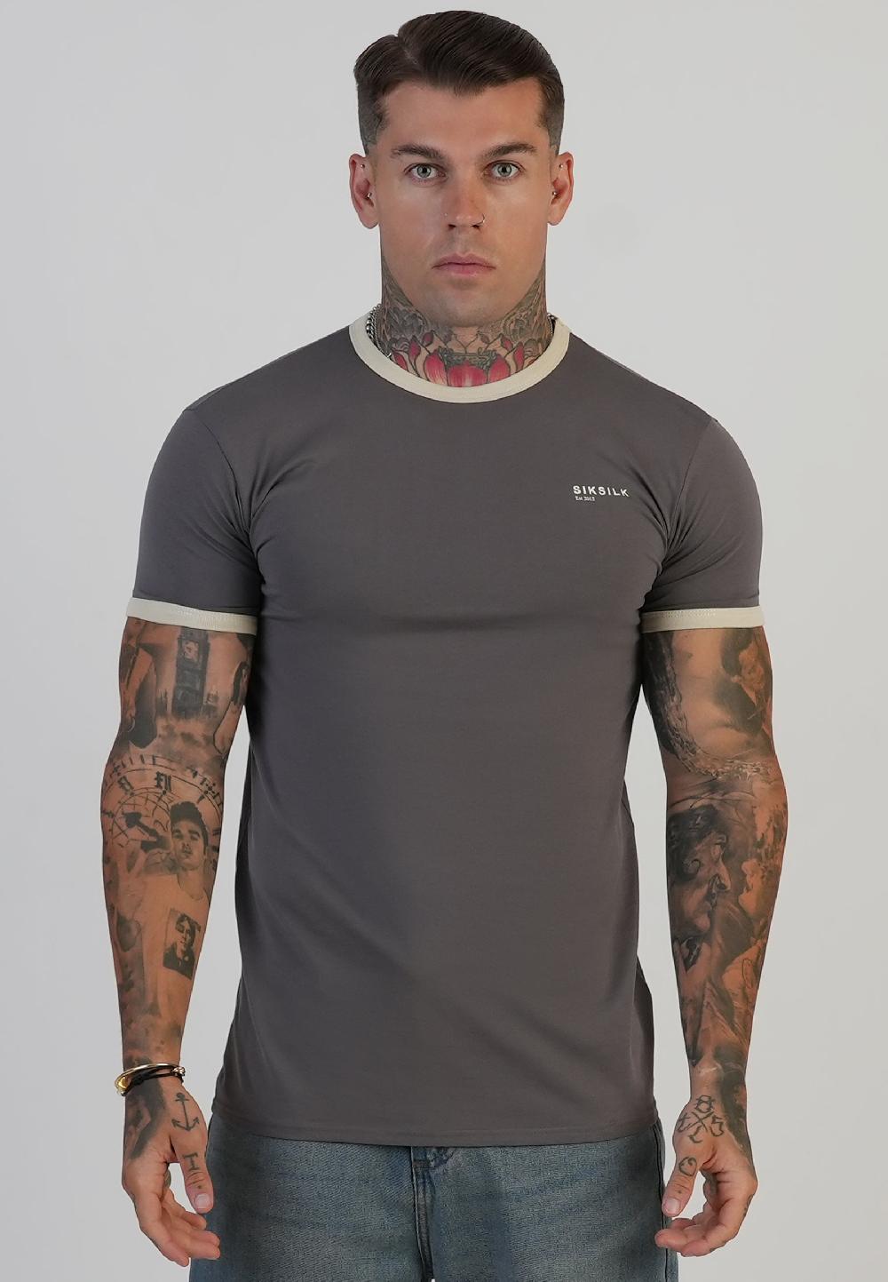 sik silk Grey and Ecru Ringer T-Shirt