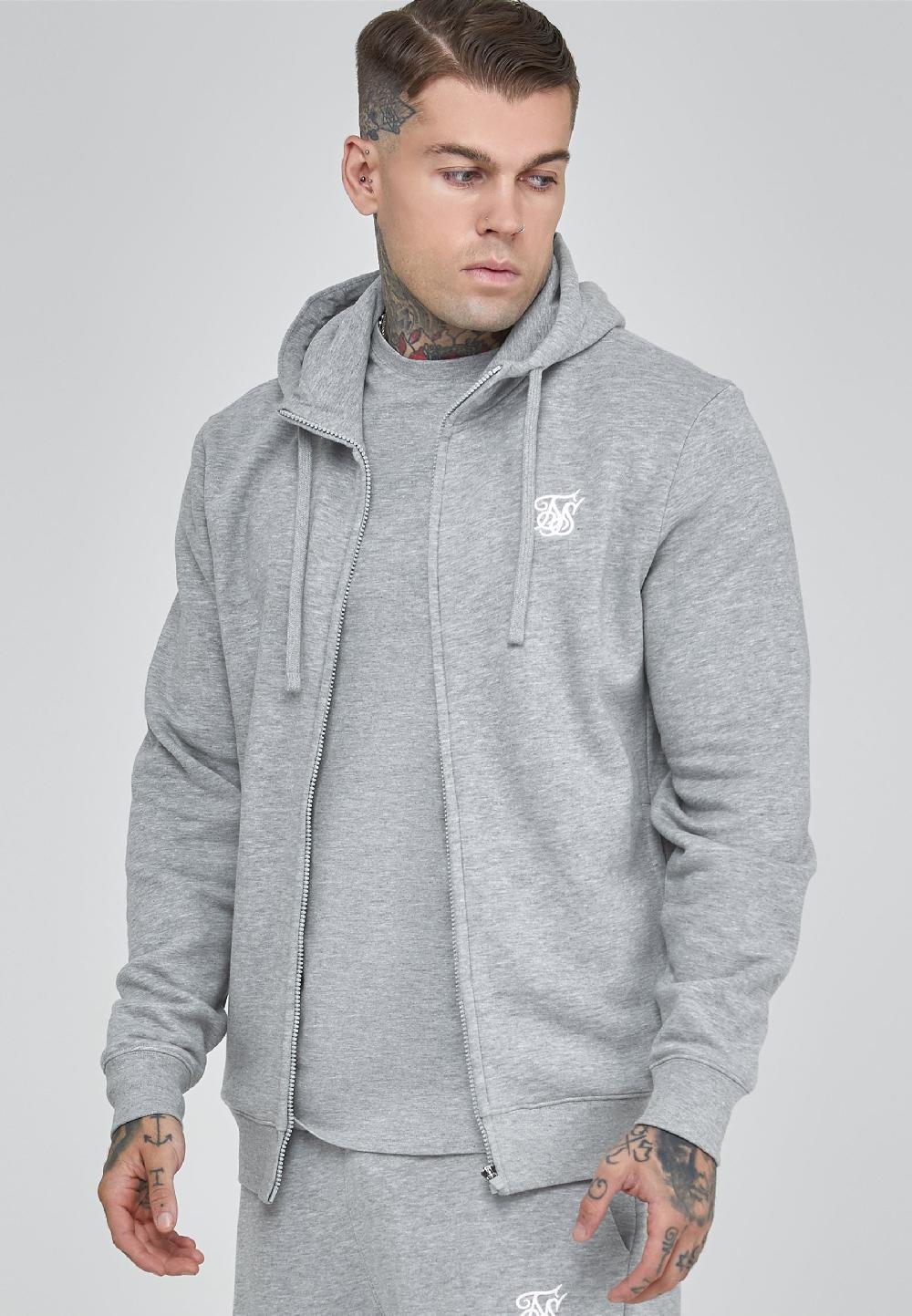 sik silk Grey Essentials Full Zip Hoodie