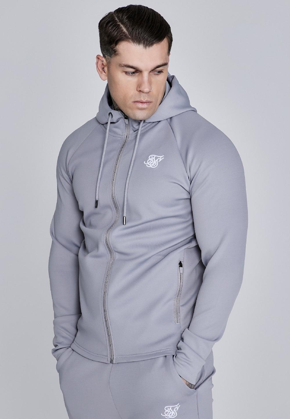 sik silk Grey Essentials Poly Full Zip Hoodie