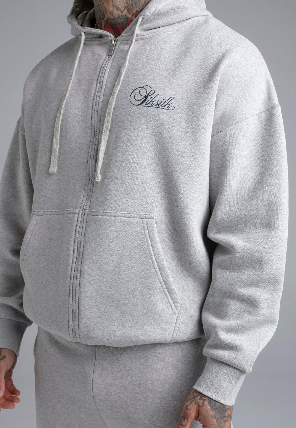 Sik Silk Grey Marl Essentials Full Zip Hoodie