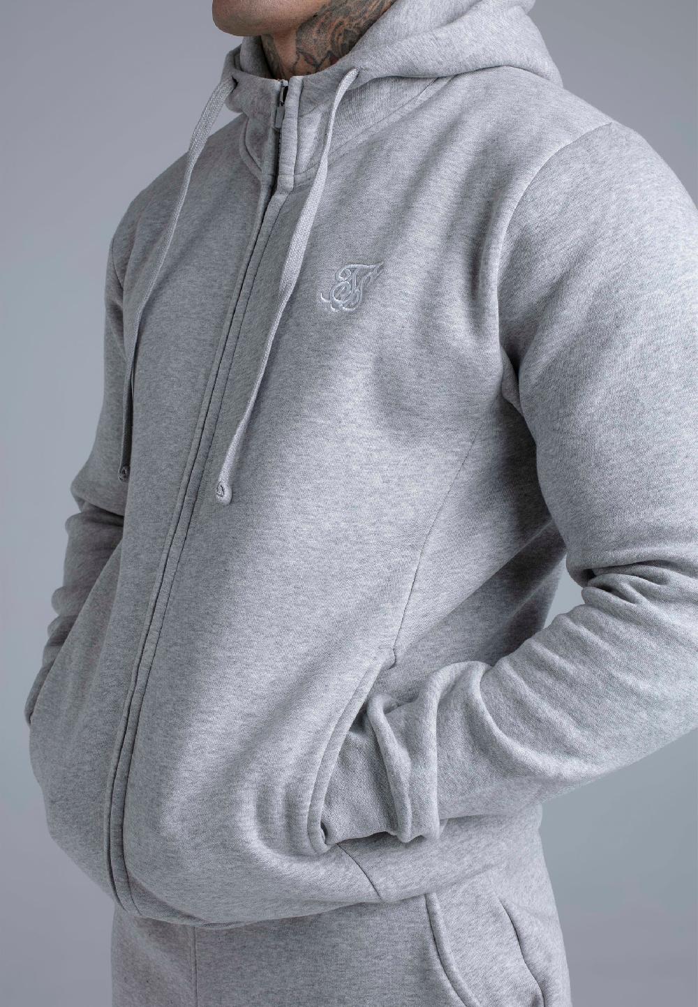 Sik Silk Grey Marl Essentials Full Zip Hoodie