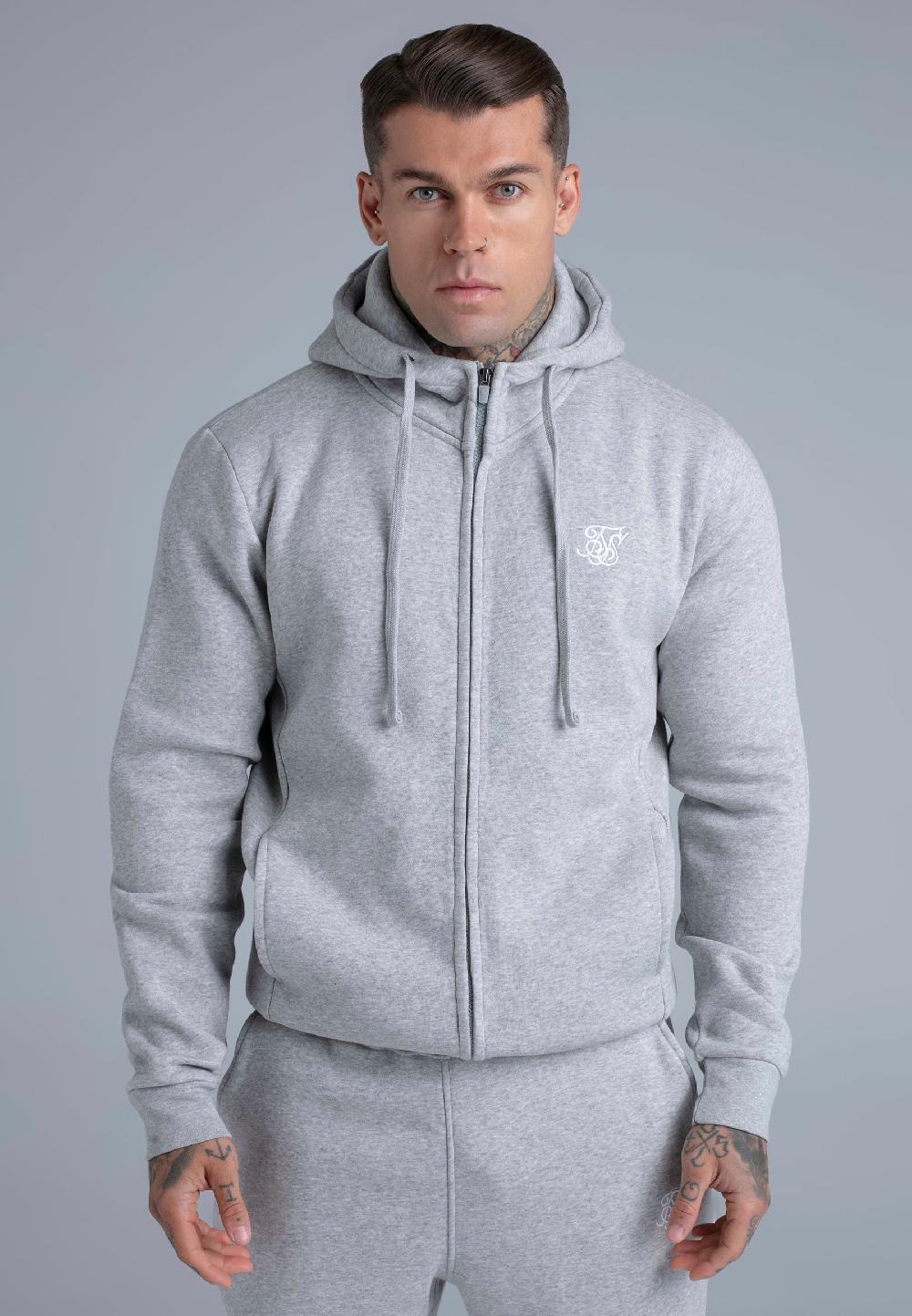 sik silk Grey Marl Essentials Full Zip Hoodie