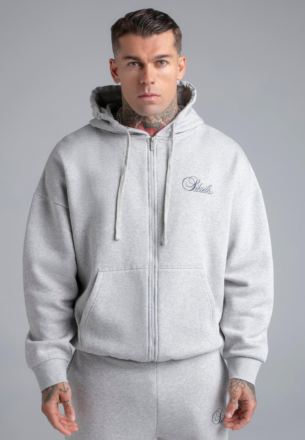 sik silk Grey Marl Essentials Full Zip Hoodie