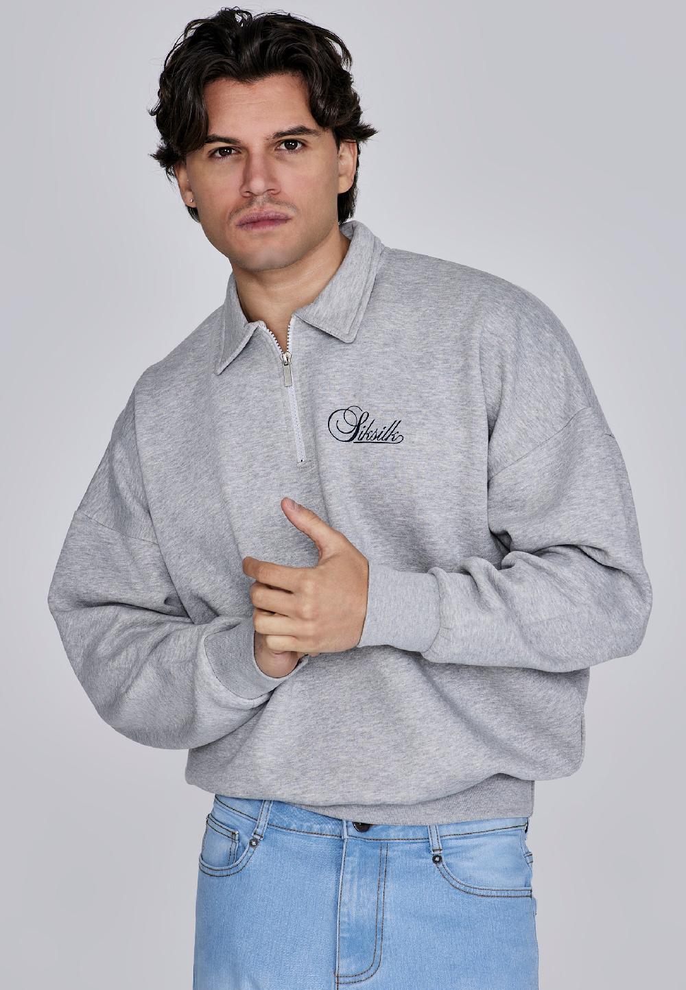Sik Silk Grey Marl Essentials Polo Sweater
