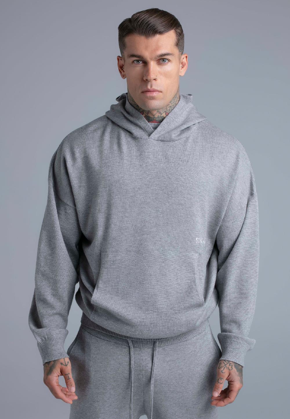 sik silk Grey Marl Knitted Hoodie