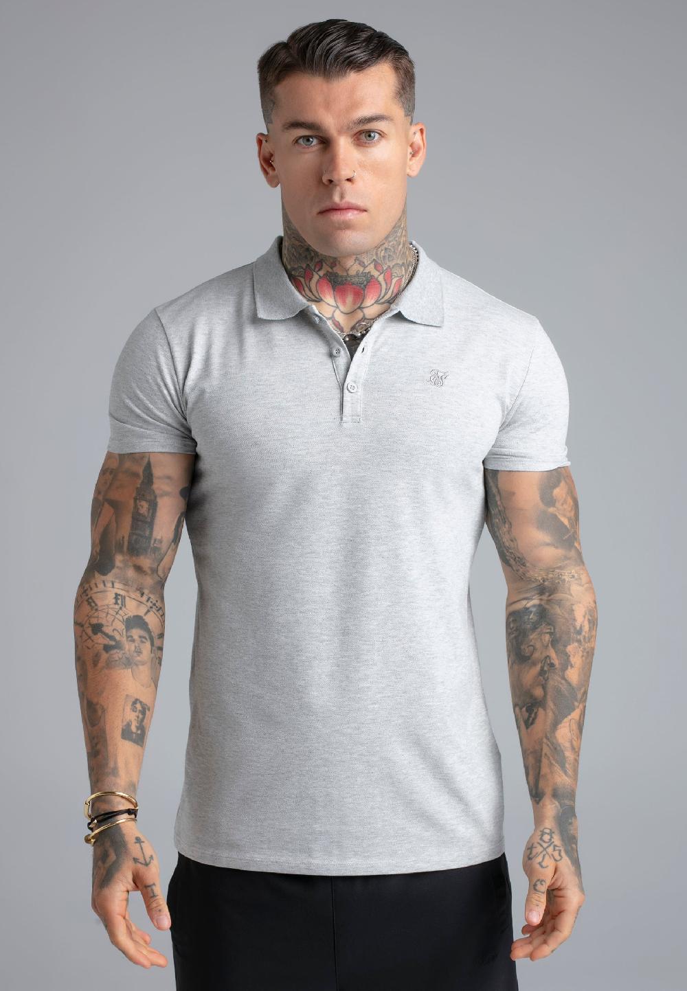 sik silk Grey Marl Polo T-Shirt
