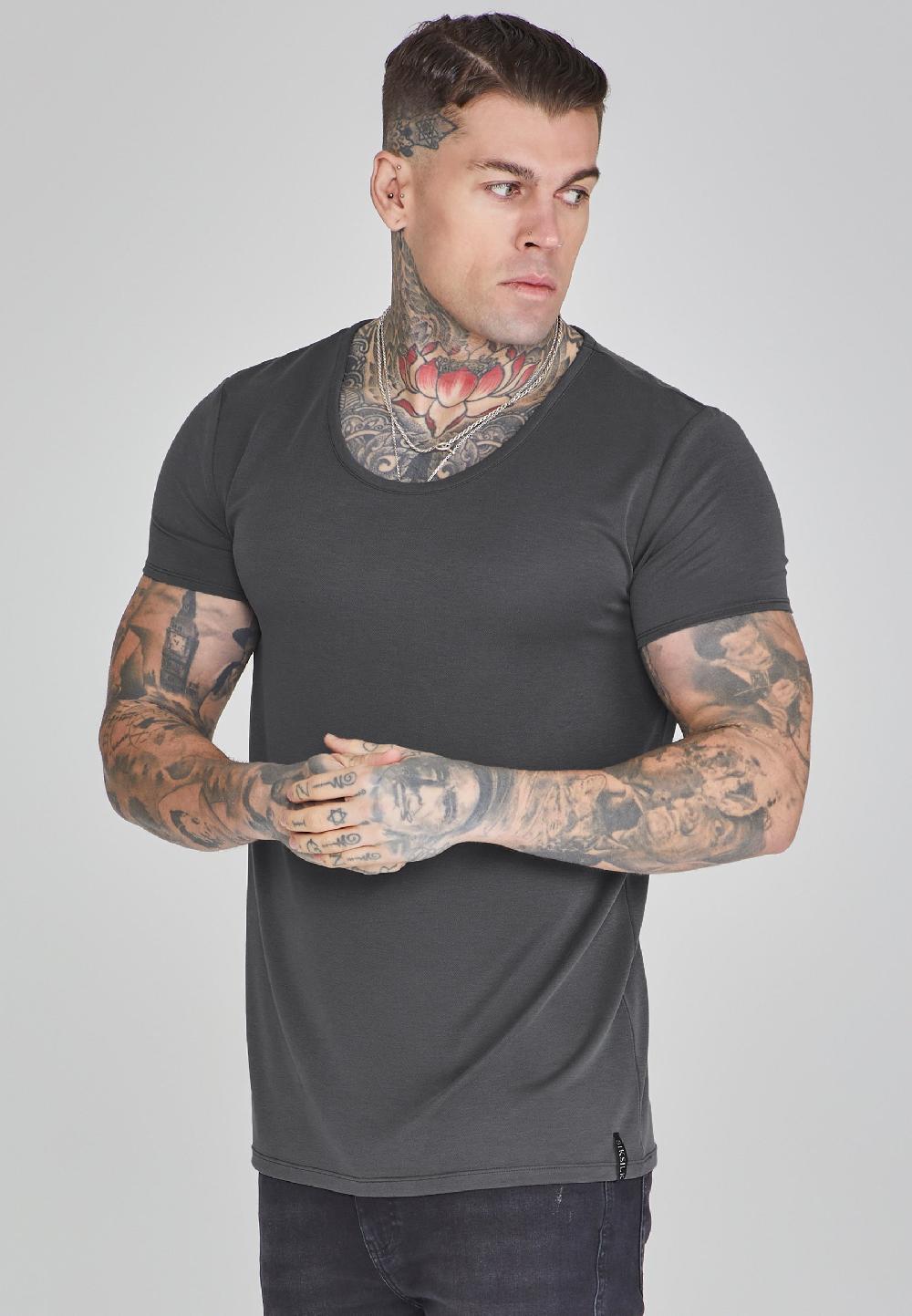 sik silk Grey Muscle Fit T-Shirt