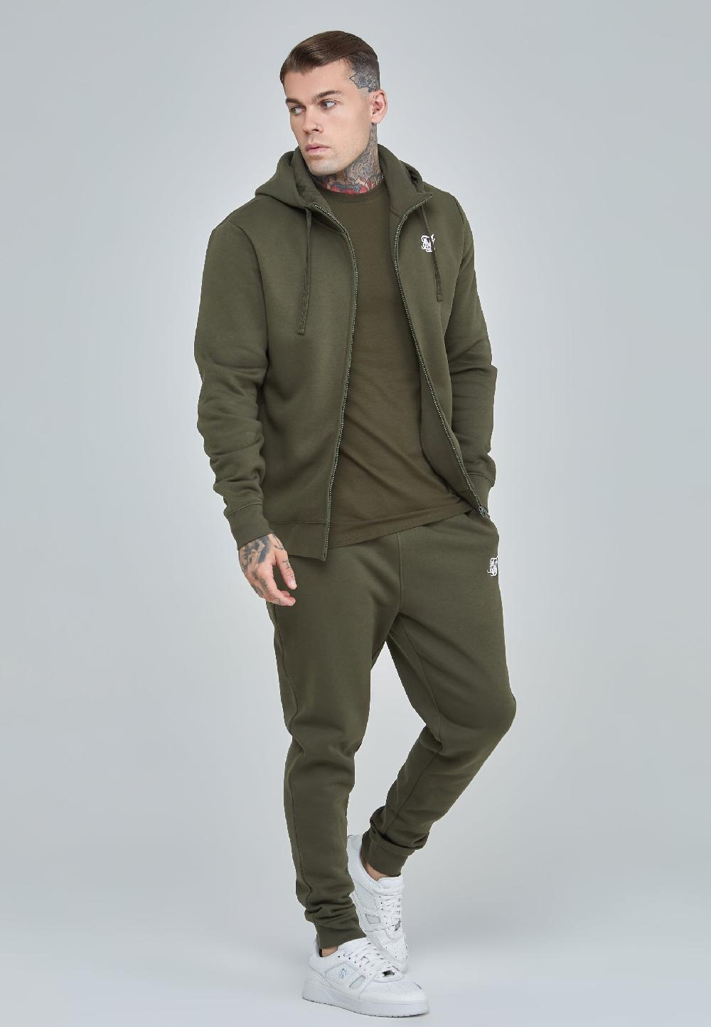 Sik Silk Khaki Essential Zip Through Funnel Hoodie