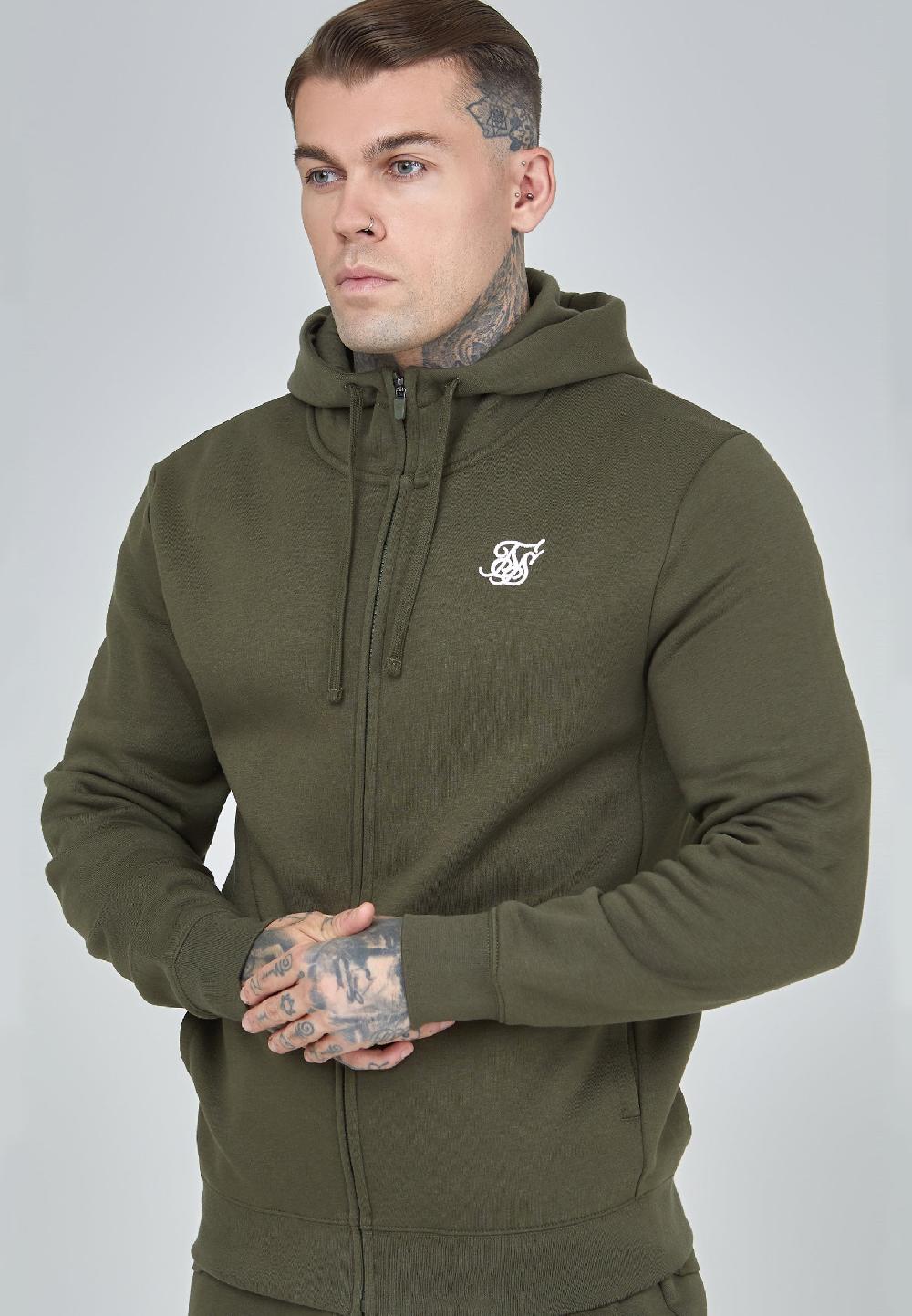 sik silk Khaki Essential Zip Through Funnel Hoodie