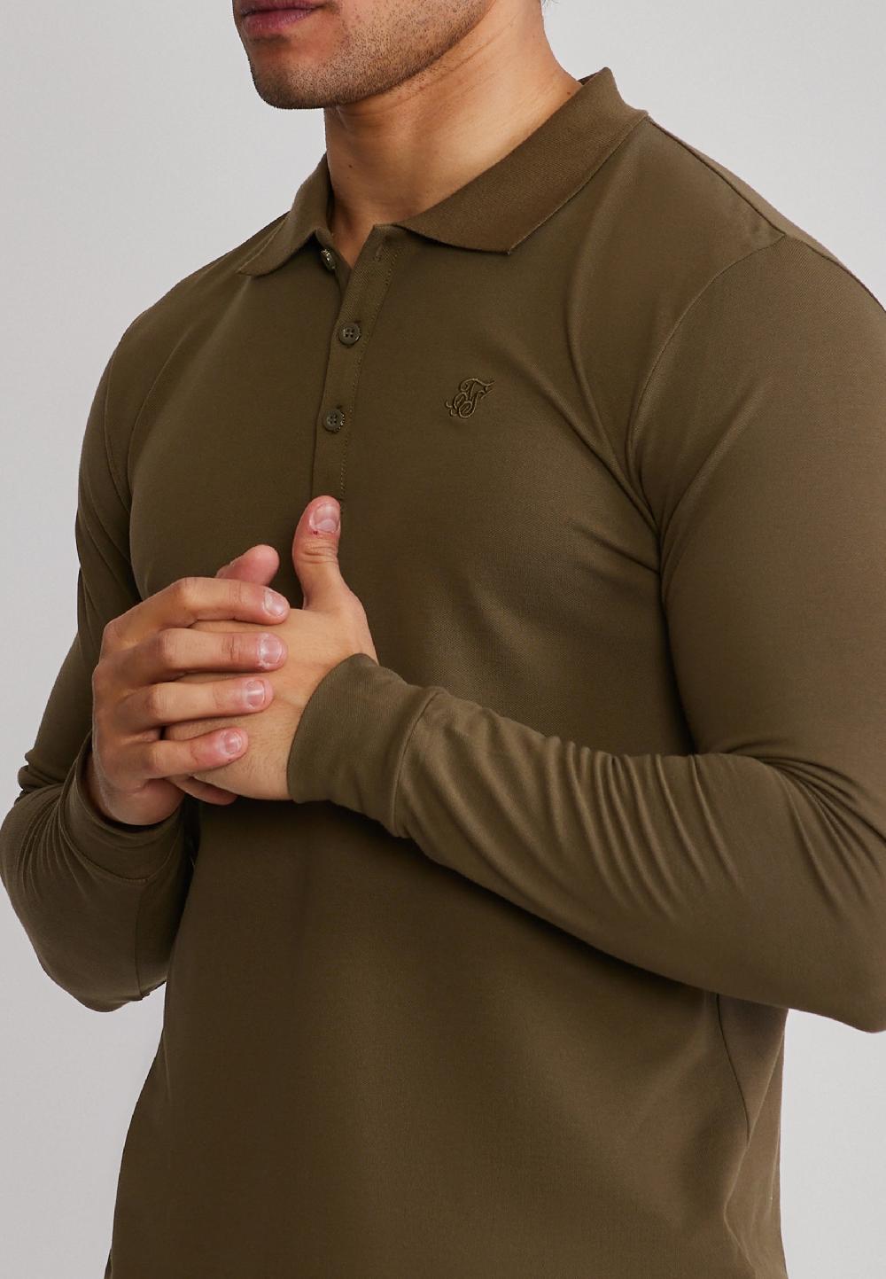 Sik Silk Khaki Green LS Button Polo