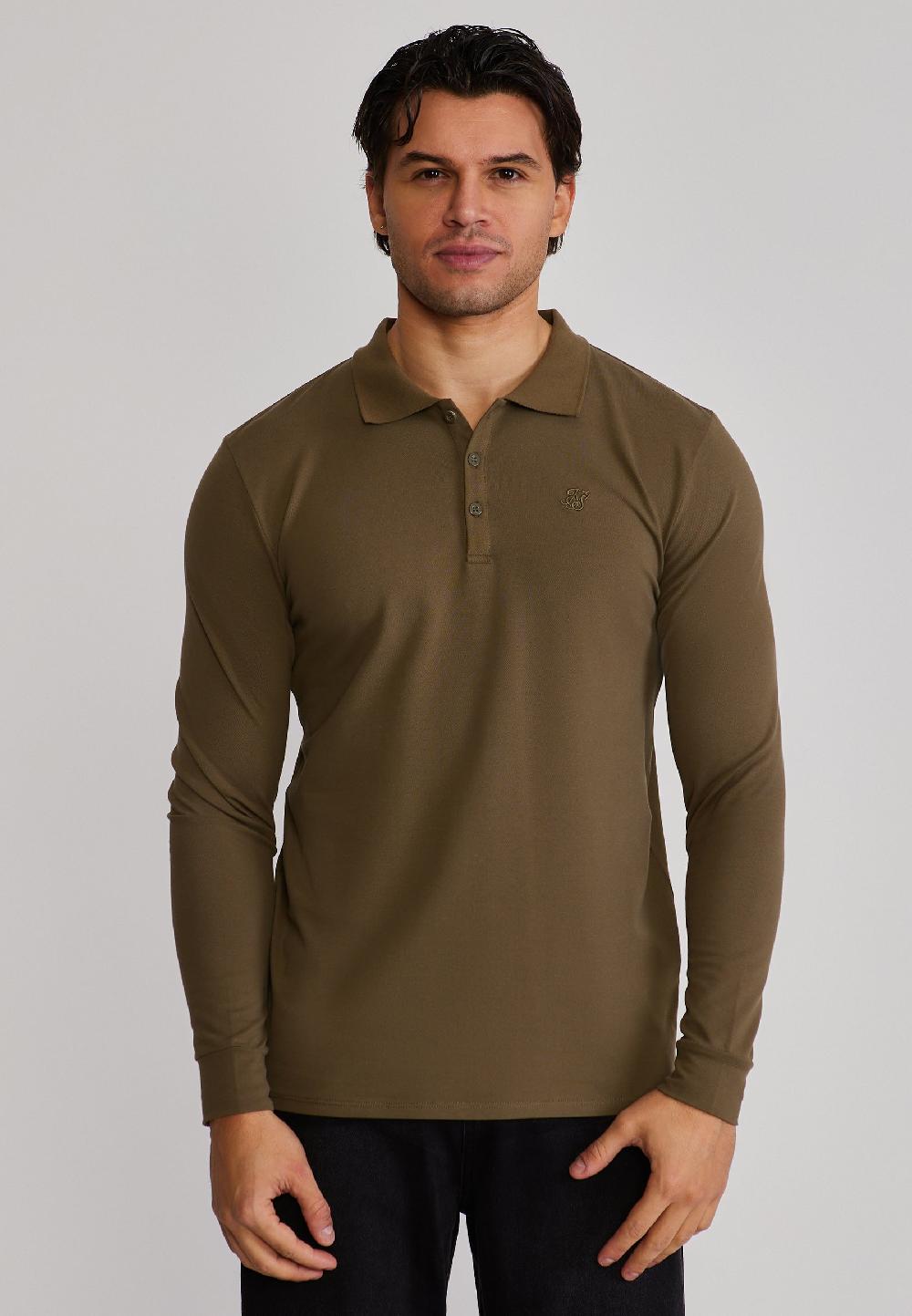 sik silk Khaki Green LS Button Polo