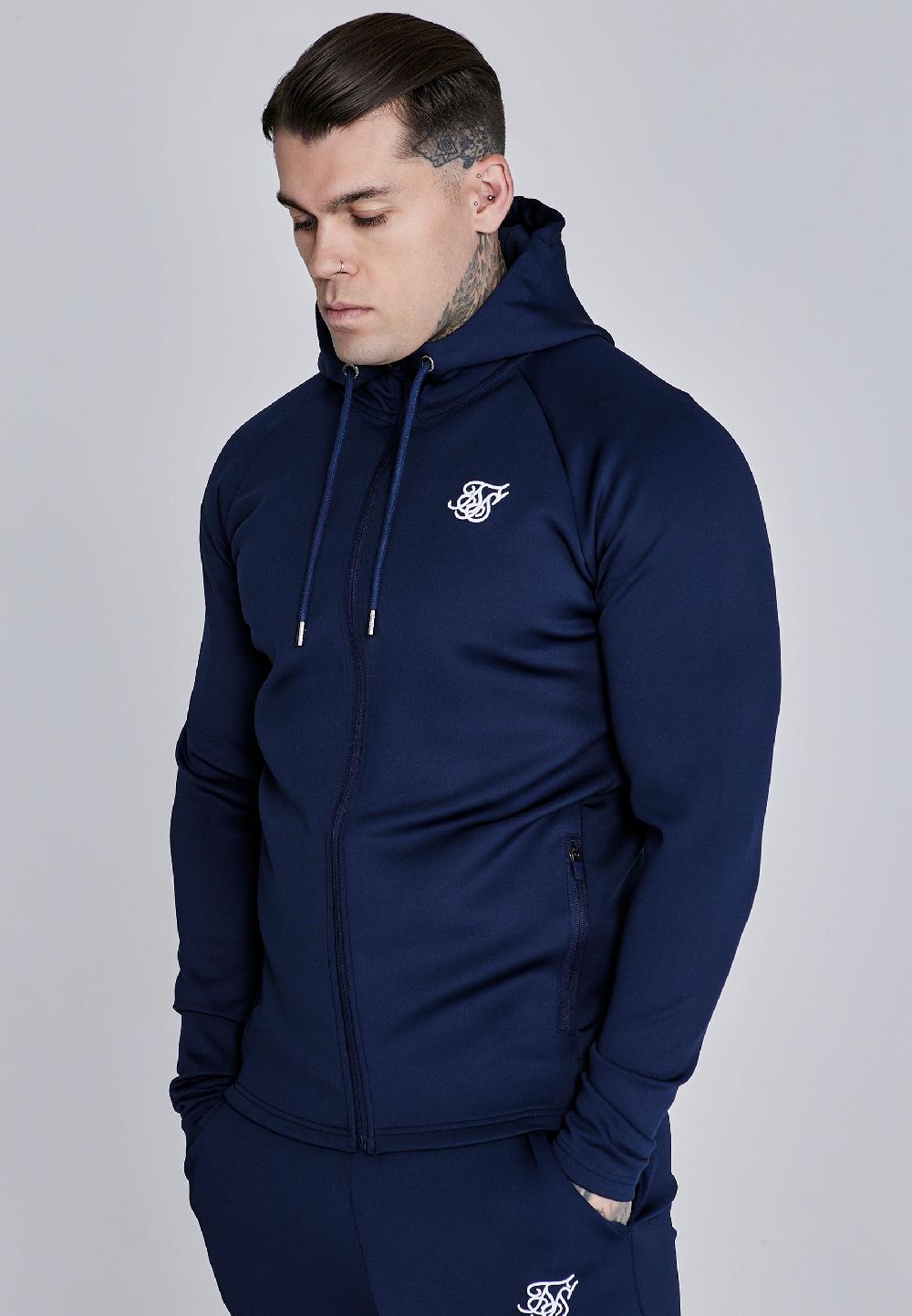 sik silk Navy Essentials Poly Full Zip Hoodie