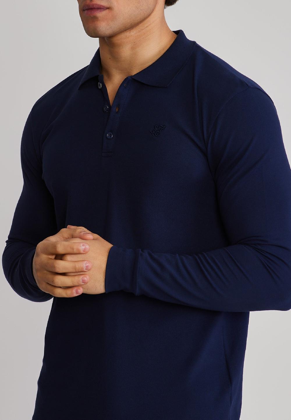 Sik Silk Navy LS Button Polo