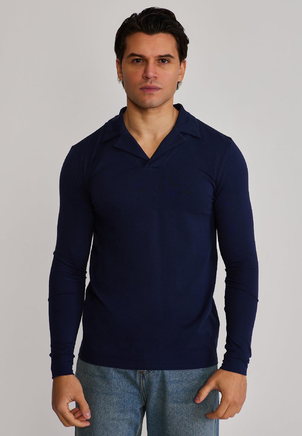 sik silk Navy LS Revere Polo