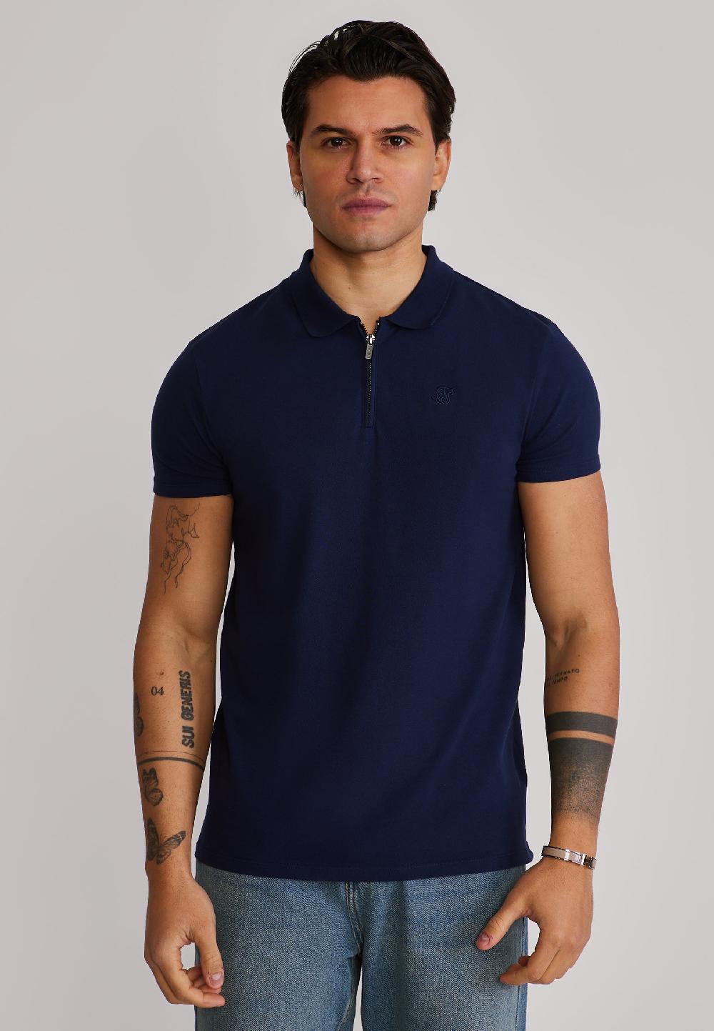 sik silk Navy Zip Polo T-Shirt