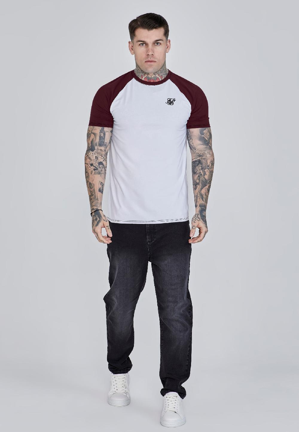 Sik Silk White And Burgundy Raglan T-Shirt