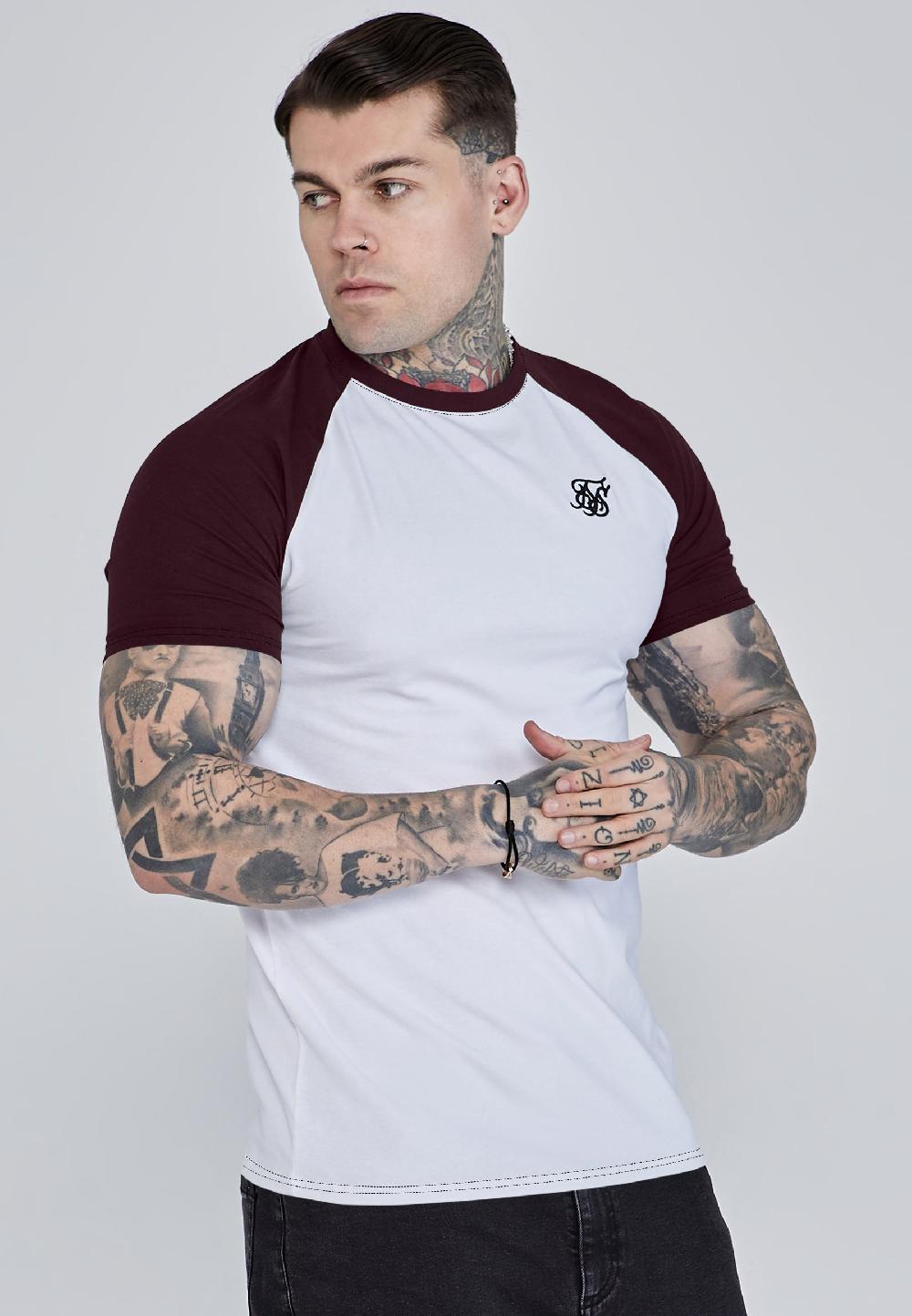 sik silk White and Burgundy Raglan T-Shirt