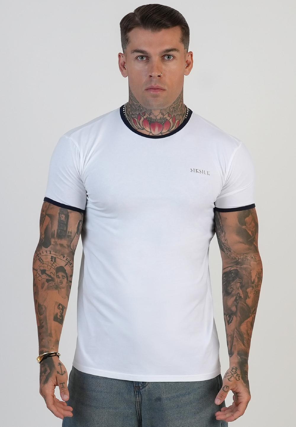 sik silk White and Navy Ringer T-Shirt