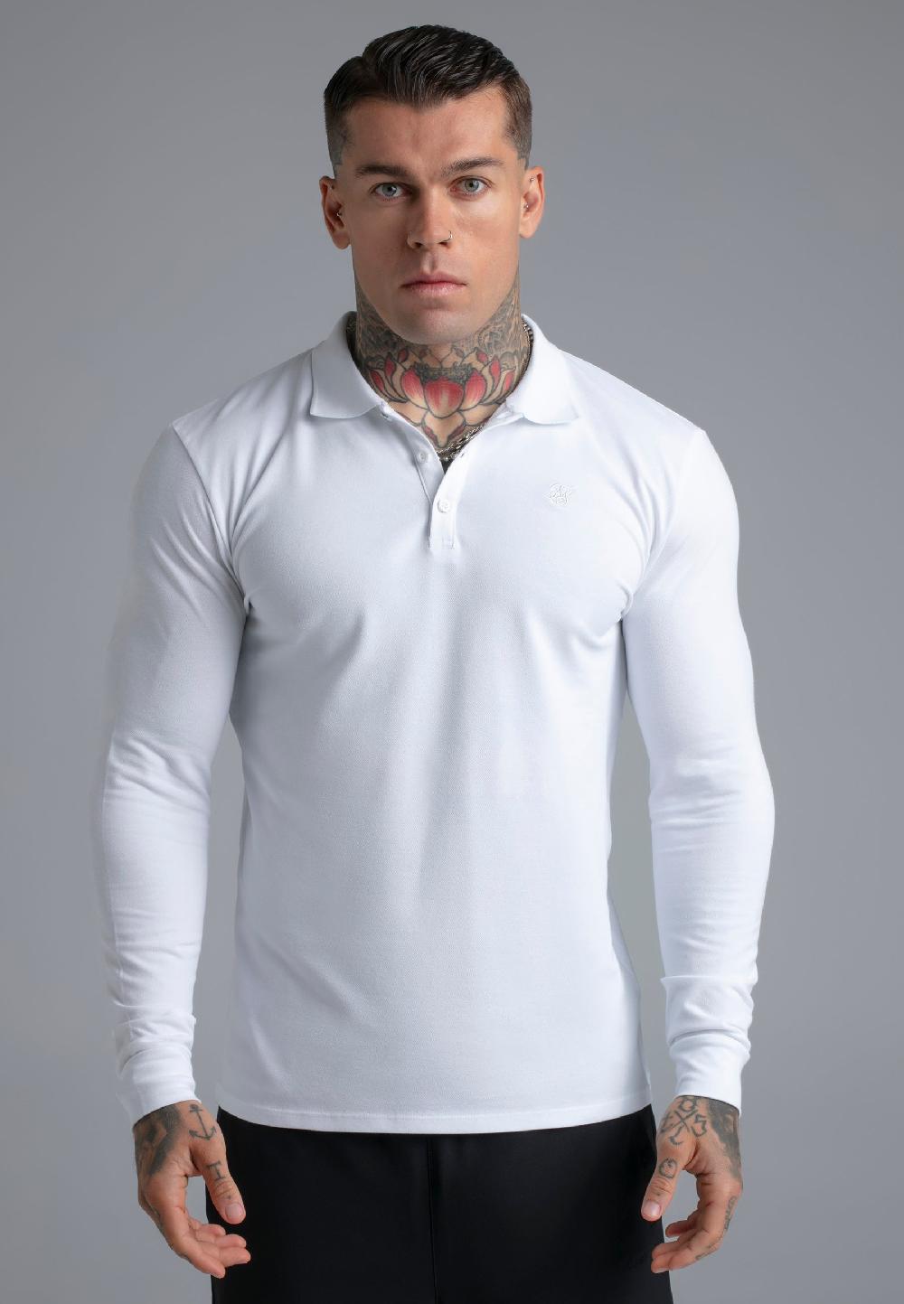 sik silk White LS Button Polo