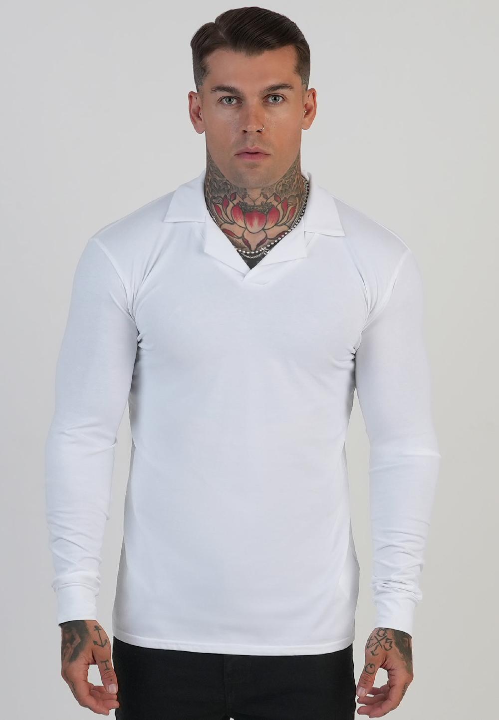 sik silk White LS Revere Polo