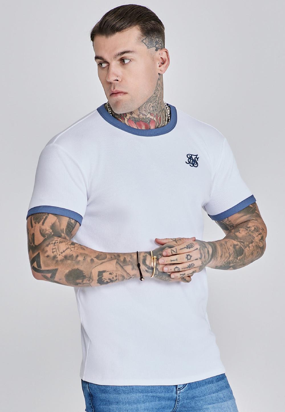 sik silk White Ribbed Ringer T-Shirt