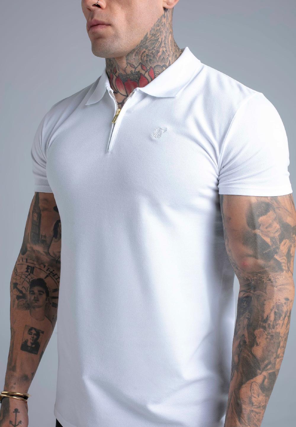 Sik Silk White Zip Polo T-Shirt
