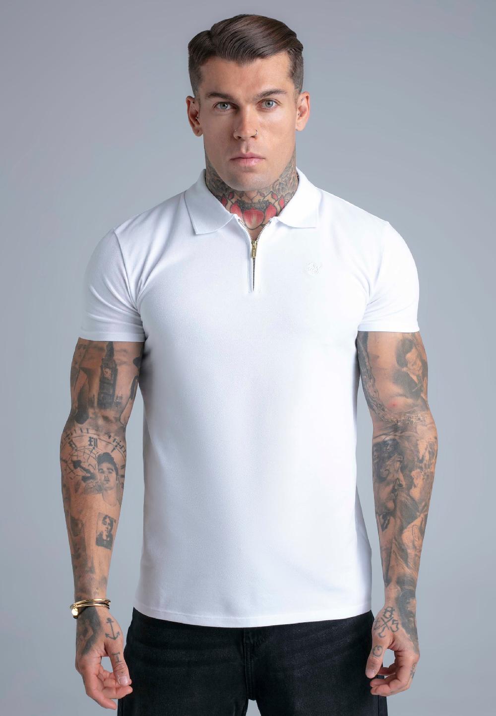 sik silk White Zip Polo T-Shirt