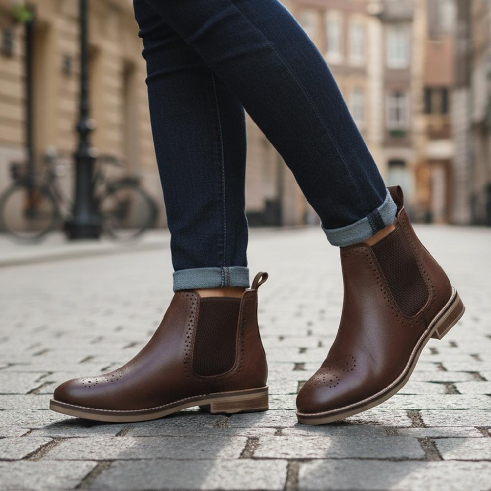 Silver Street London Leather Brogue Boots- Brown