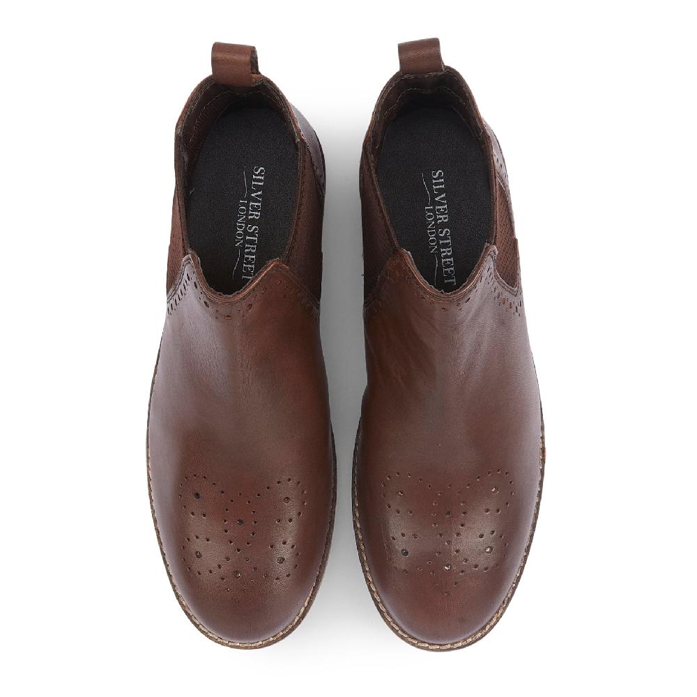Silver Street London Leather Brogue Boots- Brown