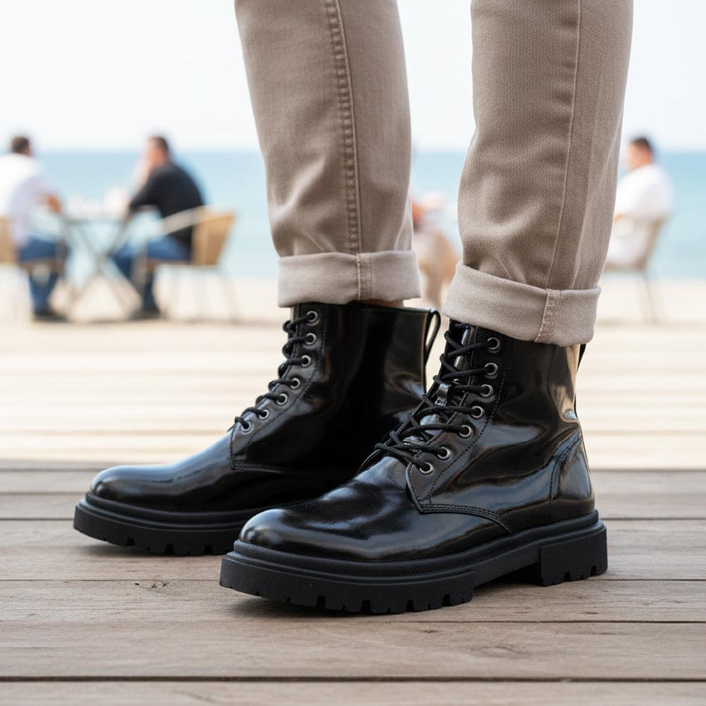 Silver Street London Patent Leather Lace Up Boots