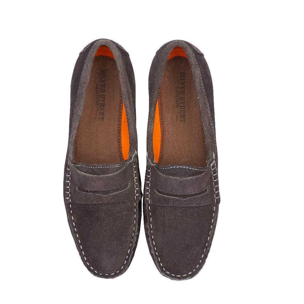 Silver Street London Suede Leather Driving Loafers- Grey