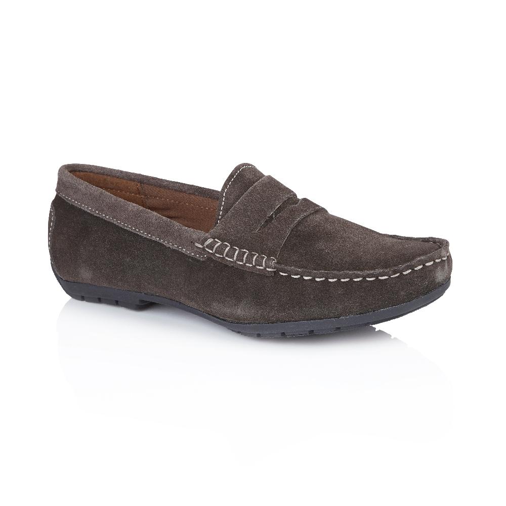 Silver Street London Suede Leather Driving Loafers- Grey