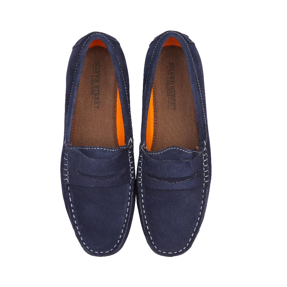 Silver Street London Suede Leather Driving Loafers- Navy
