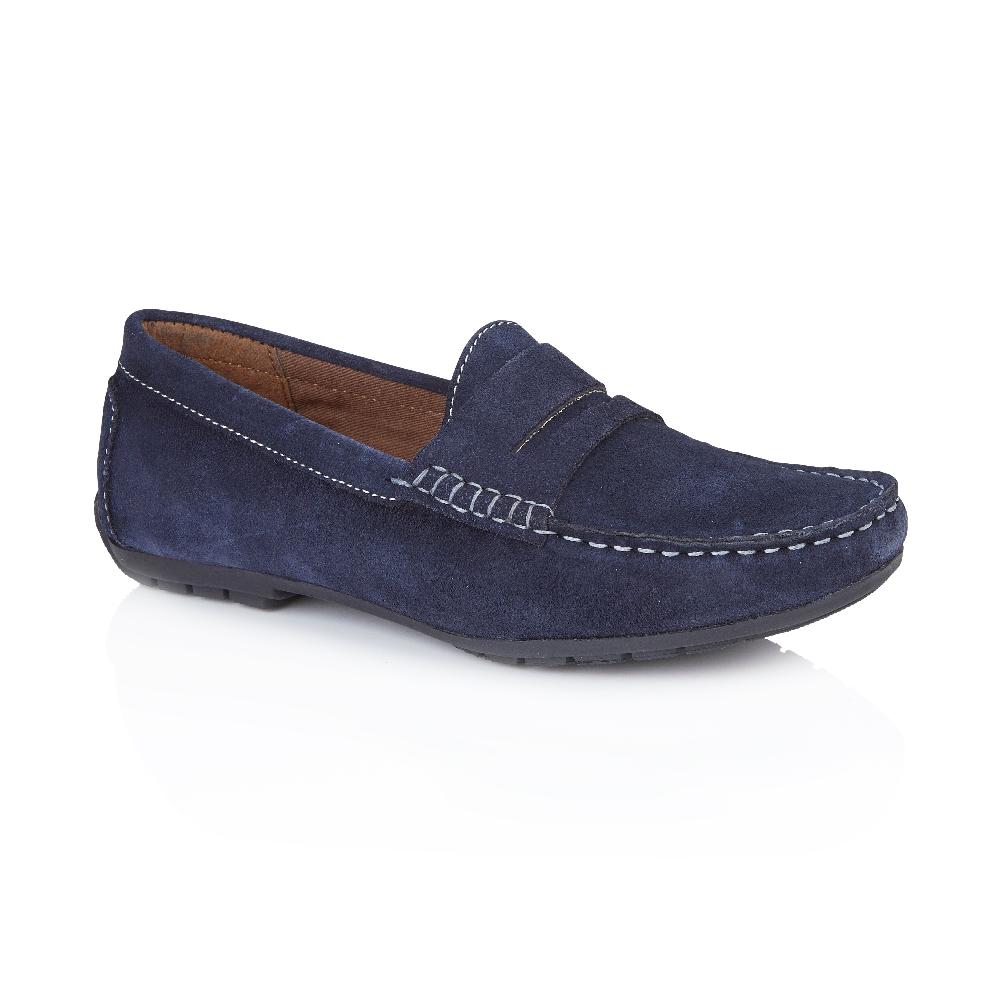 Silver Street London Suede Leather Driving Loafers- Navy