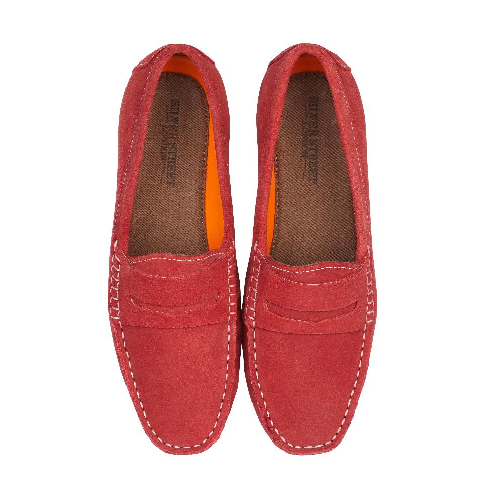 Silver Street London Suede Leather Driving Loafers- Red