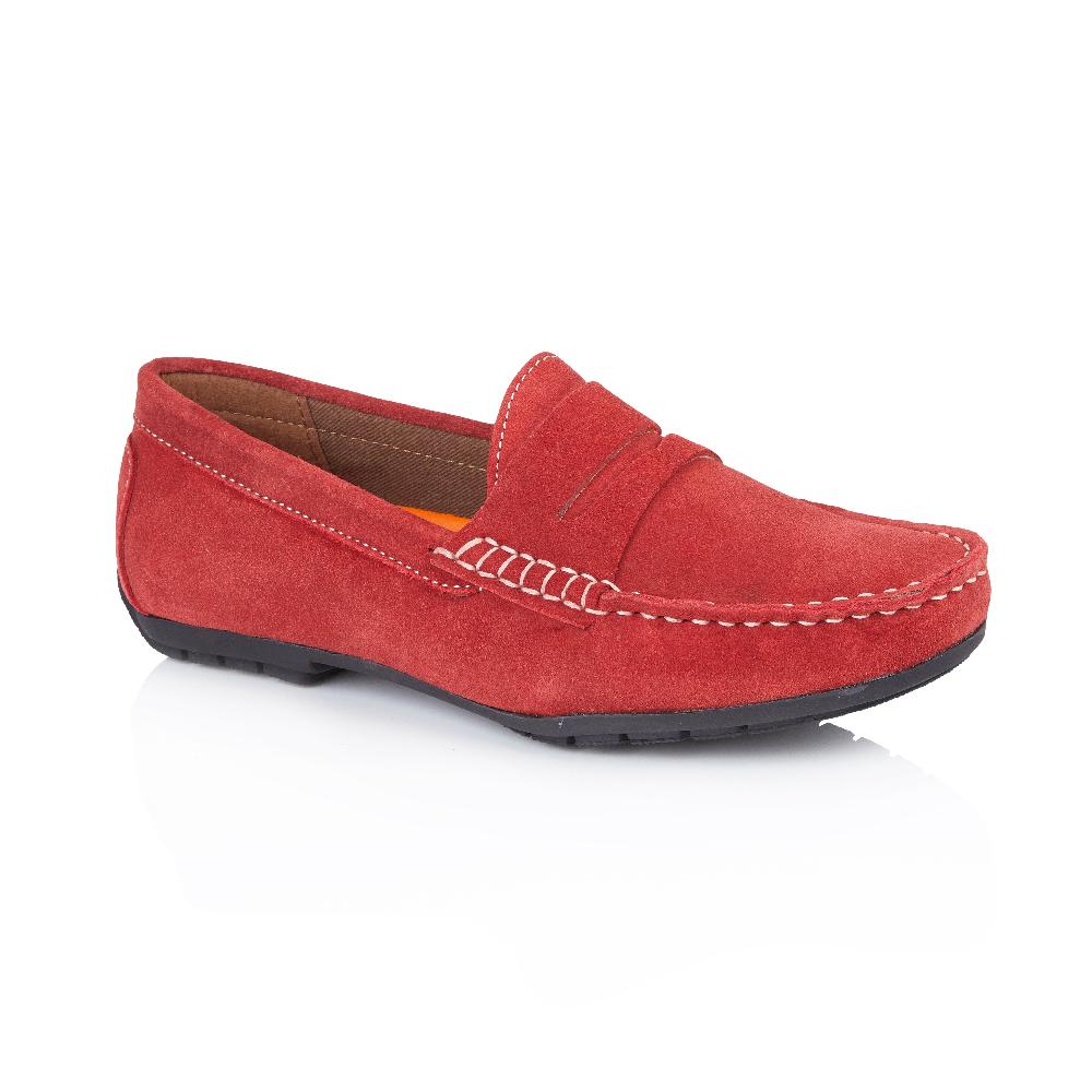 Silver Street London Suede Leather Driving Loafers- Red